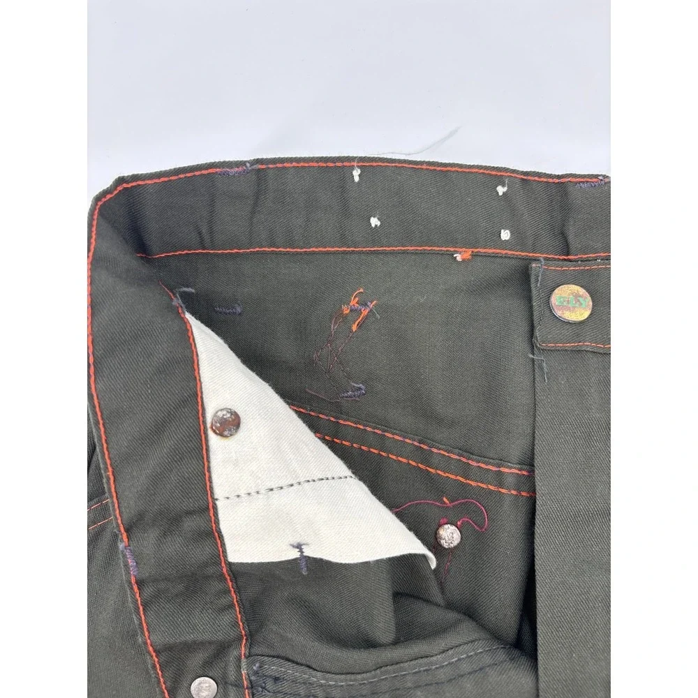 Ely Cattleman Carpenter Pants Mens 27x34 Dark Olive Twill Orange Stitching